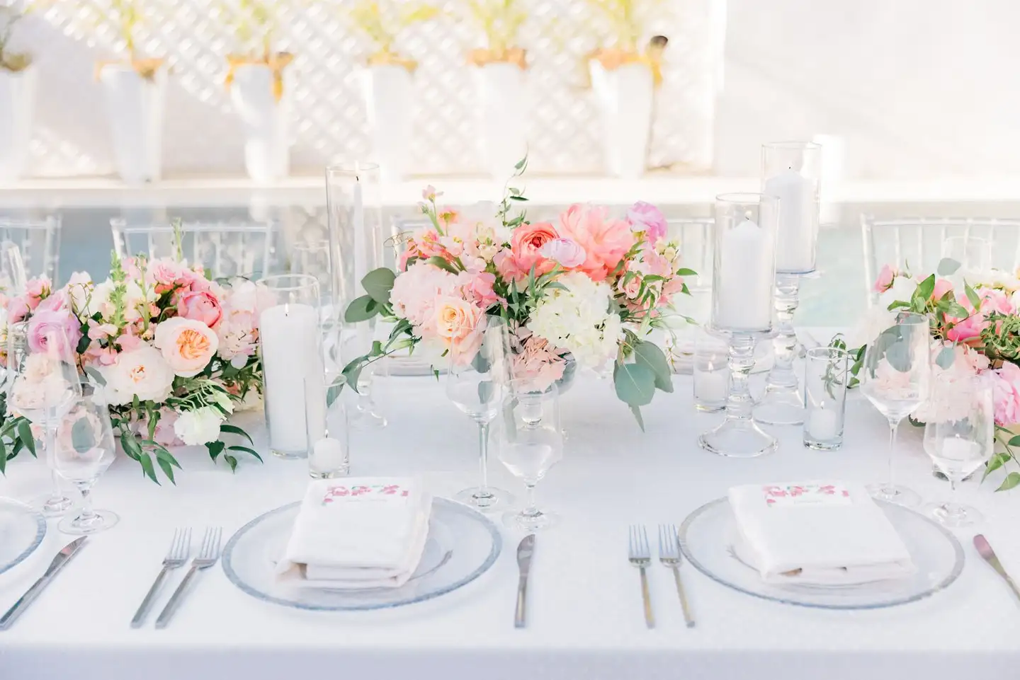 Pink & Ivory Centerpiece at Wedding Table
