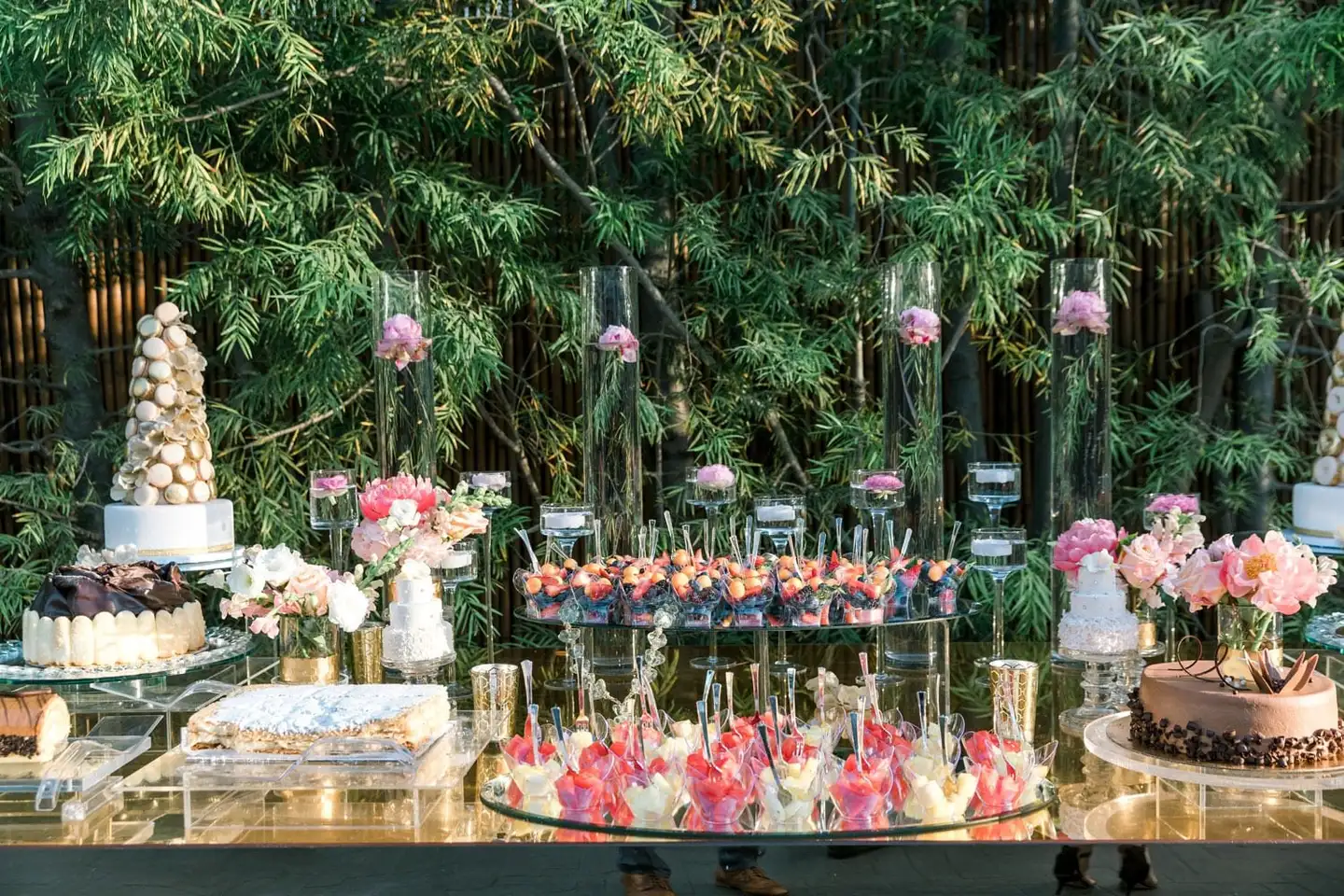 Dessert Table on Mirror Table at Wedding